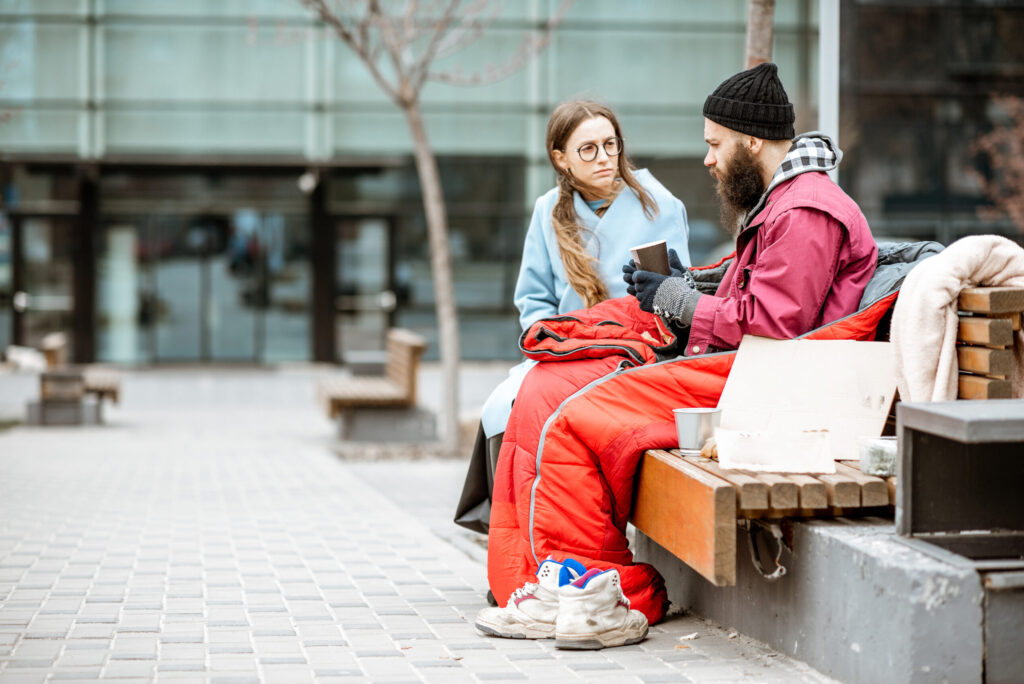 Rough sleeper being supported by worker